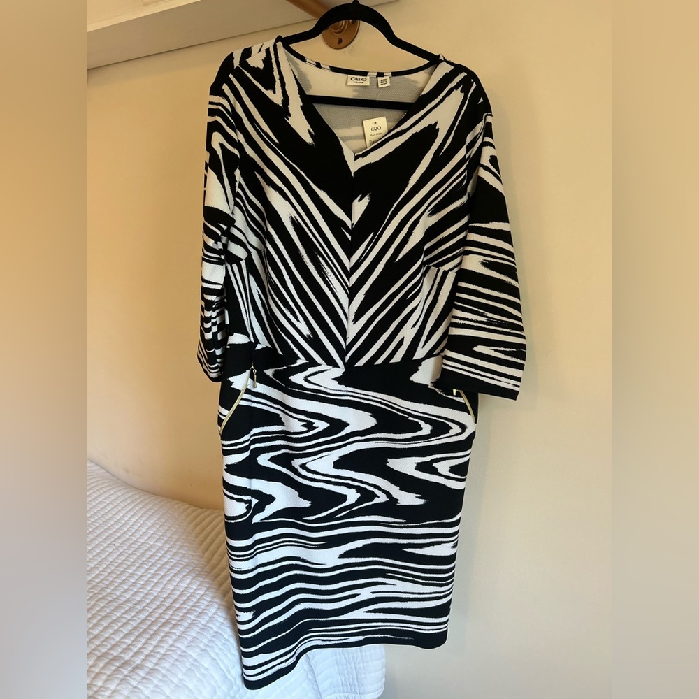 Cato Black and White Zebra Print Long Sleeve‎ Dress